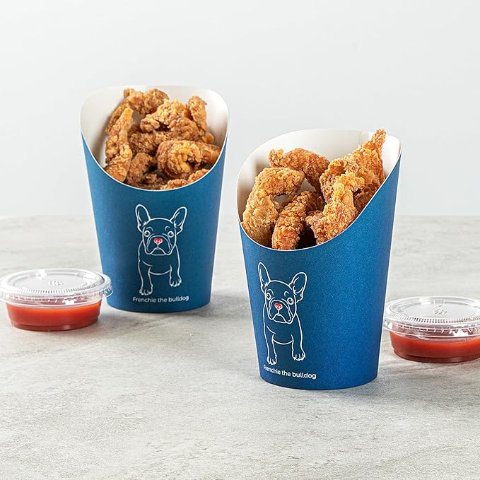 Restaurantware Bio Tek 12 Ounce French Fry Containers 100 Disposable Charcuterie Cups - Incline Design Round Frenchie Paper French Fry Cups Stackable For Waffles Chips or Popcorn