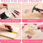 3.6V Pink Cordless Screwdriver Set, 151Pcs Home Tool Kit with Magnetic Bits & LED Light - Rechargeable Power Drill for Women DIY, USB-C Fast Charging