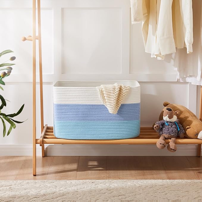 Blanket Basket,Rectangle Woven Baskets for Storage,30L Laundry Basket for Decorative Nursery Blanket,Toys,Dirty Clothes and Magazine in Shelves,Baby Room,and Living Room