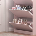 BORNOON Shoe Cabinet with 3 Flip Drawers, Hidden Wood Shoe Cabinet,Freestanding Shoe Storage Cabinet for Entryway Hallway.White. 47.2" H*31.5" W*9.45" D (Pink)