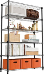 M MZG 2100LBS 47.2" W 6 Tiers Shelf Storage Shelves Metal Shelving Unit Heavy Duty Garage Shelving Adjustable Wire Shelves for Pantry,Kitchen,Garage,Basement,Black 17.7" D x 47.2" W x 82.4" H