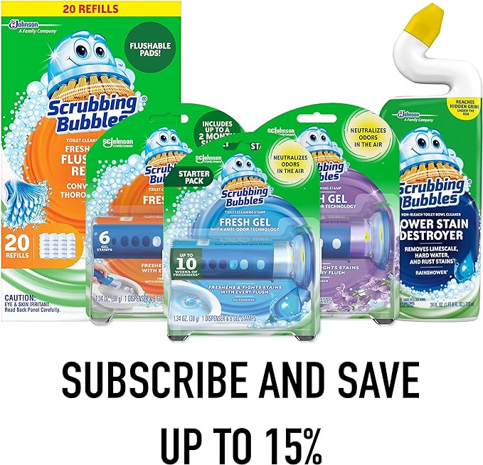 Scrubbing Bubbles Toilet Bowl Cleaning Gel, Non-Bleach Bathroom Cleaner, Gets Rid of Limescale and Hard Water + Rust Stains, Rainshower Scent, 24oz