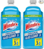 Windex Glass Cleaner Spray Refill, Original Blue Window Cleaner Works on Smudges and Fingerprints, Bottle Made of 100% Recovered Coastal Plastic, 2L (Pack of 2)
