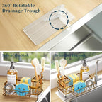 Consuemst Sponge Holder for Kitchen Sink - Auto Draining Sink Caddy Organizer with Detachable Rack, High Brush Holder, Kitchen Countertop Storage Accessories, Gold