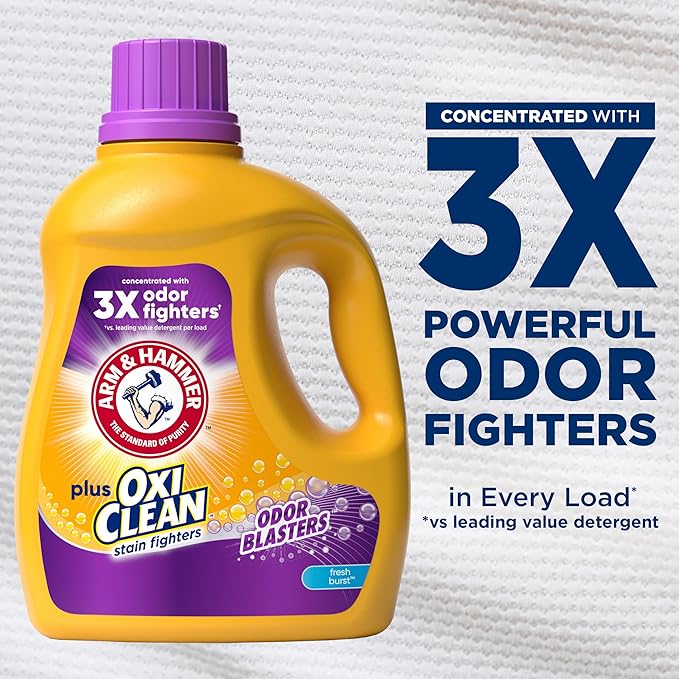 ARM & HAMMER Plus OxiClean Odor Blasters Fresh Burst,77 Loads Liquid Laundry Detergent,100.5 Fl oz,(Pack of 2)