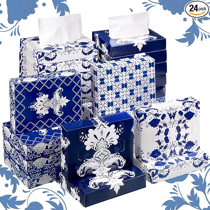 Yinder 24 Packs 960 Sheets Tissue Cube Car Facial Boxes Disposable Facial Travel Tissues Holder for Car 2 Ply 40 Sheets for Household Kitchen School Bathroom (Retro)