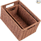 HOONEX Woven Baskets for Storage, Paper Rope Baskets with Sturdy Metal Wire Frame, Baskets for Shelves, Set of 2, Dark Brown