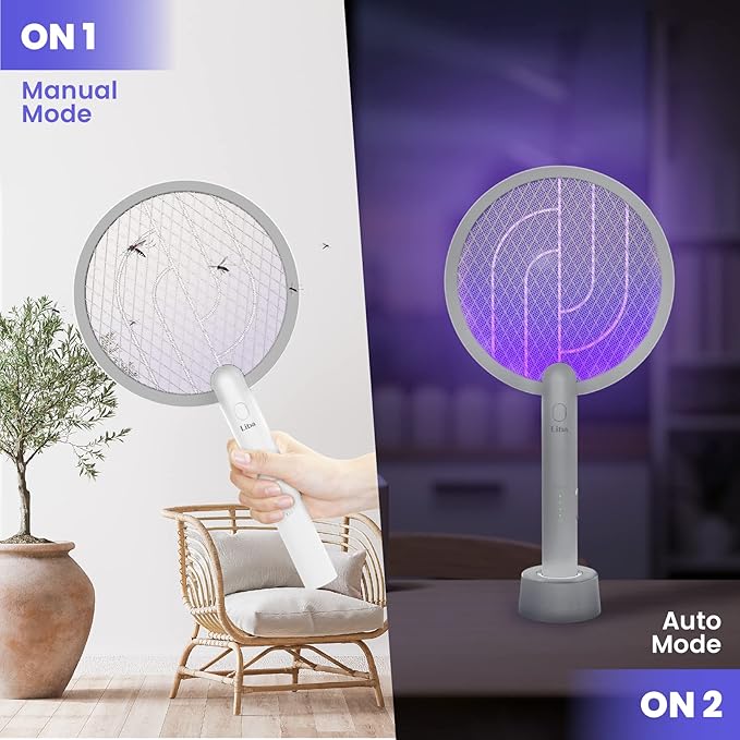 LiBa Electric Fly Swatter Racket, 2 in 1 Electric Bug Zapper USB Rechargeable, 4000V Indoor Outdoor Mosquitoes Zapper with 5 Layer Safety Mesh, Cordless Insect Killer Trap Home Office Camping Patio