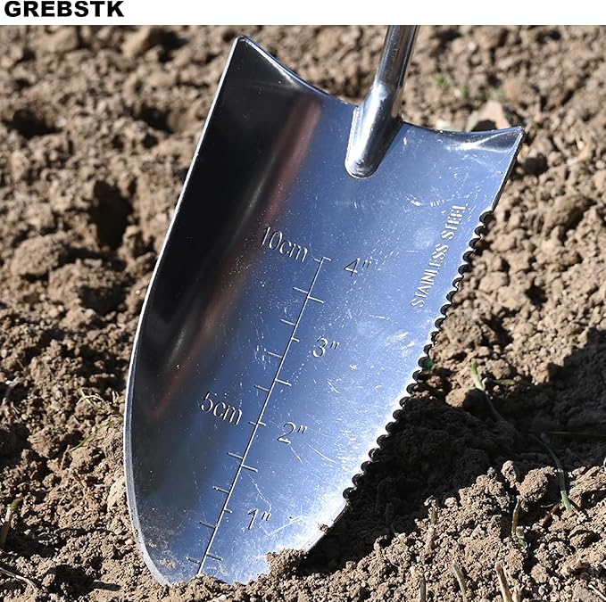 GREBSTK Gardening Serrated Shovels Stainless Steel Transplanter Garden Trowel Depth Marker Measurements Shovel Weeding Tool