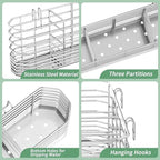 Fanbsy 304 Stainless Steel Utensil Holder, Dish Drying Rack, Kitchen Utensil Organizer, Knife and Fork Drainage Rack, Kitchen Drainage Basket Accessories, with Hooks, Rust Proof