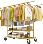 Raybee 74" W Clothes Rack Load 630 LBS, Clothing Racks for Hanging Clothes, Adjustable Heavy Duty Clothes Rack, Double Rods Metal Garment Rack for Bedroom Wardorbe Closet Living Room