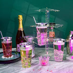 LIYH 100 Pcs 16 oz Silver Plastic Cups - Clear Plastic Tumblers with Silver Rim Big Size Fancy Disposable Clear Cups for Party & Wedding