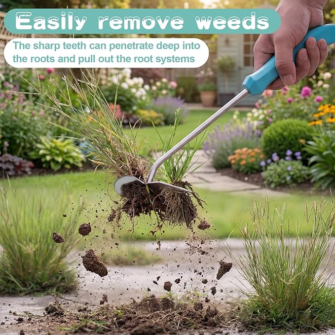 Garden Weed Tool,2026 Portable Gardening Tools,Adopting Ergonomic Handle Design,6 Tooth Stainless Steel Weeding Tools,Hand Weeder Tool Suitable for Farm Planting,Gardening