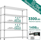 M MZG 5 Tiers Shelf 3300 lbs Steel Storage Shelving Utility Shelving Unit Steel Organizer Wire Rack for Home,Kitchen,Office,Garage Chrome 17.7" D x 47.2" W x 70.3" H