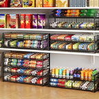 2-Tier Stackable Can Rack Organizer for Pantry Shelf, Long-Size Adjustable Can Holder for Kitchen Organization,Heavy Duty Can Dispenser for Canned Food Soup Goods up to 50 in Cabinet storage, Black