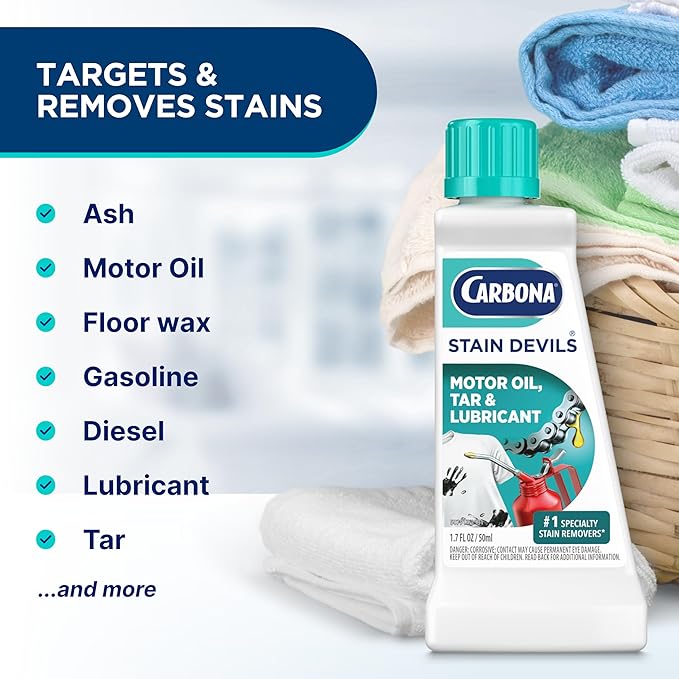 Carbona Stain Devils® #7 | Motor Oil, Tar & Lubricant | Professional Strength Laundry Stain Remover | Multi-Fabric Cleaner | Safe On Skin & Washable Fabrics | 1.7 Fl Oz, 3 Pack