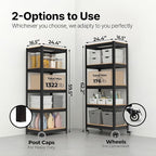 HOMEDANT House 24.4" W 5 Tier Heavy Duty Garage Shelving Adjustable Metal Rack Storage Shelves Standing Shelf Unit Organizers Pantry Closet Office Black 1Pack