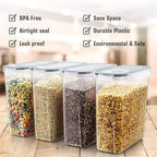 Wildone Cereal Storage Containers Set, Large BPA Free Plastic Airtight Food Storage Containers 4L /135.3oz for Flour, Sugar, 6 Piece Set Cereal Dispensers with 20 Labels & Marker, Grey