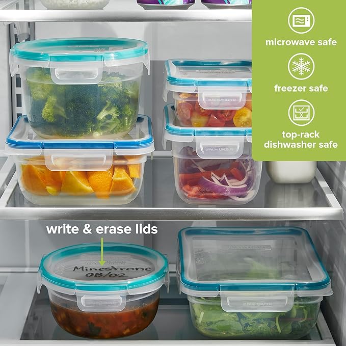 Snapware Plastic Total Solution 2-Pack (5.5-Cup) Food Storage Containers Set, Leakproof & Airtight Plastic Locking Lids Square Containers, Non-Toxic BPA-Free Lids, Microwave Dishwasher Freezer Safe