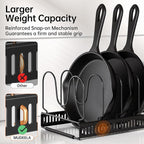 MUDEELA Pots and Pans Organizer Rack for under Cabinet, Expandable Pot Lid Kitchen Cabinet Organizer Holder with 14 Adjustable Compartment Cutting Board Organizer for Pan Lid, Bakeware
