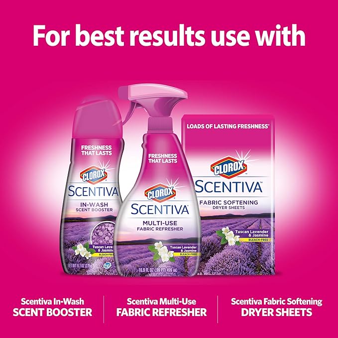 Clorox Scentiva Laundry Care, Liquid Fabric Softener Fabric Conditioner - Beautiful Tuscan Lavender & Jasmine Scent - Leaves Behind a Great Smell - 41 Fluid Ounce Bottle (Pack of 2)