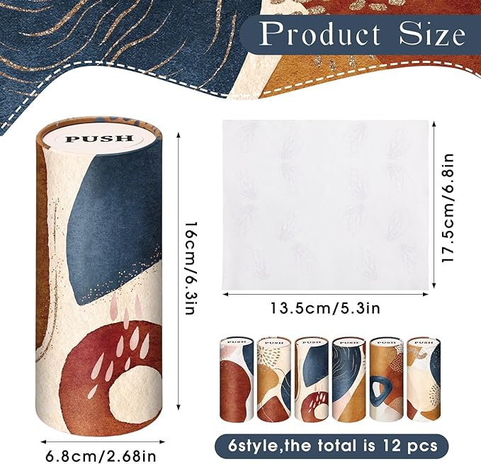 Outus 12 Pcs Car Tissues Cylinder Holder with 3 Ply Facial Tissue Bulk Black White Round Tissue Holder Travel Tissues Boxes Container for Car Cup Wedding Birthday Party(Boho 2)