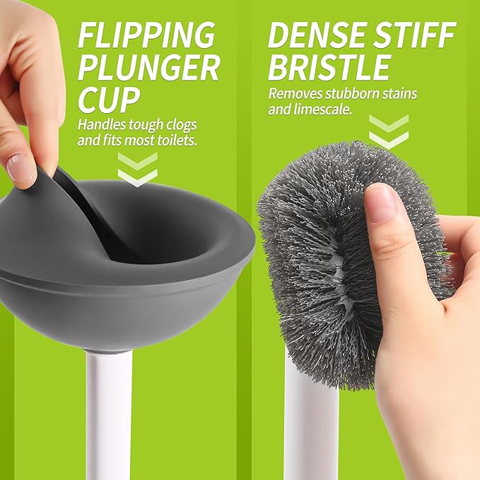Toilet Brush and Plunger Set Hidden, S-Shaped Toilet Brush Plunger Combo 2 Pack, Perfect for Homes, Apartments & Bathrooms