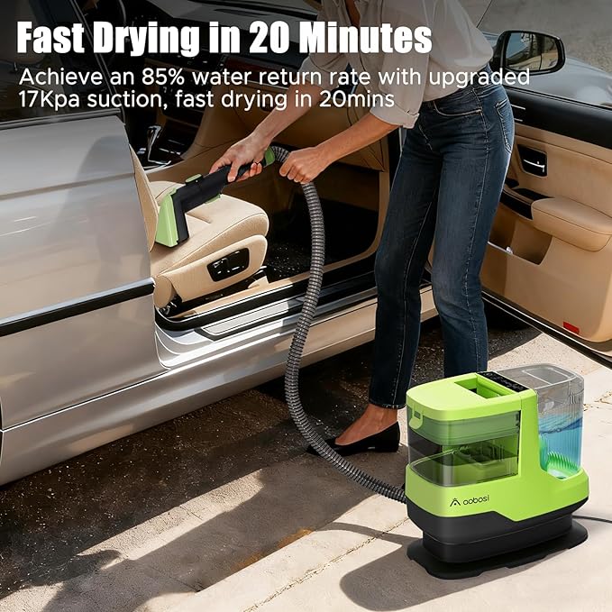AAOBOSI Portable Carpet Cleaner Machine, 17Kpa Upholstery Steam Cleaner with Smart Voice Prompting, Self-cleaning, 4 Tools for Pets, Car, Couch and Stairs- C688, Green
