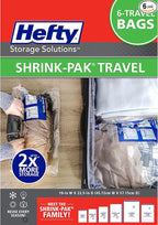 Hefty Shrink-Pak Large Travel Bags - Airtight Storage Bags for Maximum Space Saving, Travel Essentials, Ideal for Packing, Durable, Reliable Compression with Sealed Protection