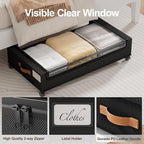 LAMU Under Bed Storage with Wheels, 2 Pack Under Bed Storage Containers with Clear Lid, XXL 60L Underbed Storage Bins, Rolling Under Bed Metal Drawers for Clothes, Blankets, Shoes, Black