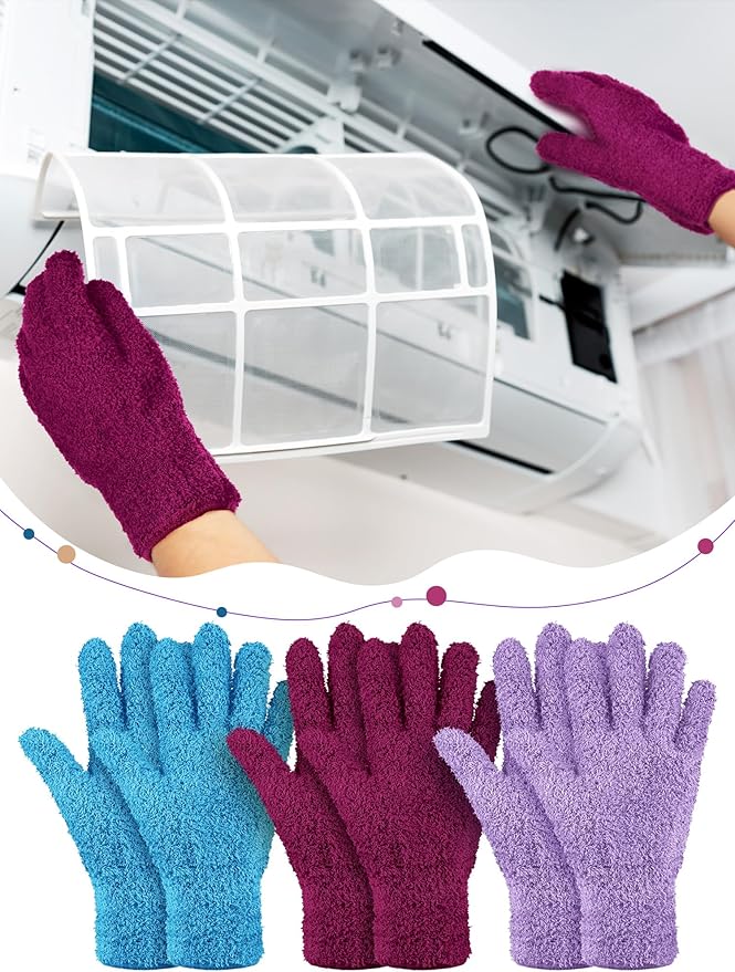 Patelai 3 Pairs Microfiber Plant Dusting Gloves Leaf Cleaning Gloves for Indoor Plants, Blinds, Furniture, House (Black,Brown,Dark Brown,Small)