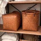 GIB Wicker Storage Baskets for Shelves, 11"x12" Round Woven Storage Cube Bins Organizer, Faux Rattan Wicker Blanket Basket for Organizing Clothes Toys Laundry Closet, 4 Pack, Brown