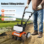 Rototiller Gas Powered, 43CC 2-Cycle Garden Tiller, Mini Tiller for Gardening with 4 Steel Adjustable Front Tines for Lawn, Garden and Field Soil Cultivation, Furrowing