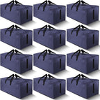 HOMESURE 12 Pack Large Strong Moving Bags with Zippers & Carrying Handles - Water-Resistant - Heavy Duty Storage Tote for Space Saving, Fold Flat, Alternative to Moving Box (Blue)
