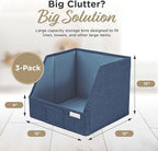 Trapezoid Storage Bins – 12x12x10 Fabric Storage Baskets, Collapsible Easy-Access Organiser Boxes for Baby Clothes, Kids Room Organizer – Navy Blue, 3 Pack