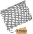 TOPULORS Cast Iron Scrubber 316 Stainless Steel Skillet Cleaner 8"x6" Chainmail Scrubber Scraper Chain Mail Link Scrub for Cast Iron Pre-Seasoned Pans, Griddles, BBQ Grills, and Pot Cookware Cleaning