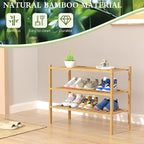 ROMGUAR CRAFT 3 Tier Bamboo Shoe Rack for Closet Free Standing Wood Shoe Shelf Storage Organizer for Entryway Small Space Stackable 27"x11"x20" (Natural)