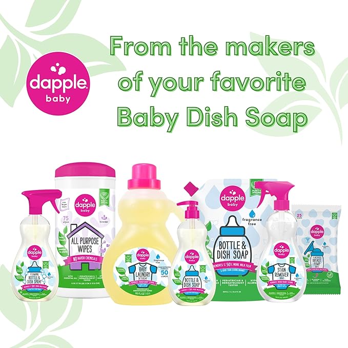 Dapple Baby Bottle & Dish Foaming Power Spray, Hypoallergenic Dish Soap for Baby Bottles, Powered by Plants, Fragrance Free, 16.9 Fl Oz (Pack of 2)