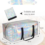 JCBZAMZ 6 Pack Heavy Duty Moving Bags Extra Large Waterproof Foldable Clothing Storage Totes Bags with Zipper,Reinforced Handles,Packing Moving Boxes for Dorm & Seasonal Storage,Iridescent