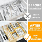 SpaceAid Bamboo Drawer Dividers with Inserts and Labels, Kitchen Adjustable Drawer Organizers, Expandable Organization for Home, Office, Dressers and Bathroom, 6 Dividers with 12 Inserts (17-22 in)