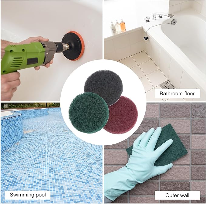 HARFINGTON 8pcs Drill Power Brush 3 inch Tile Scrubber Scouring Pads 320-400 Grit for Bathroom Kitchen Household Cleaning