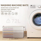 72L Large Laundry Basket with Leather Handles for Living Room Storage, Woven Rope Baskets Bin for Blanket, Kids Toy, Gifts, Wicker Hamper for Bedroom Dirty Clothes, 22"x17"x12" White Brown