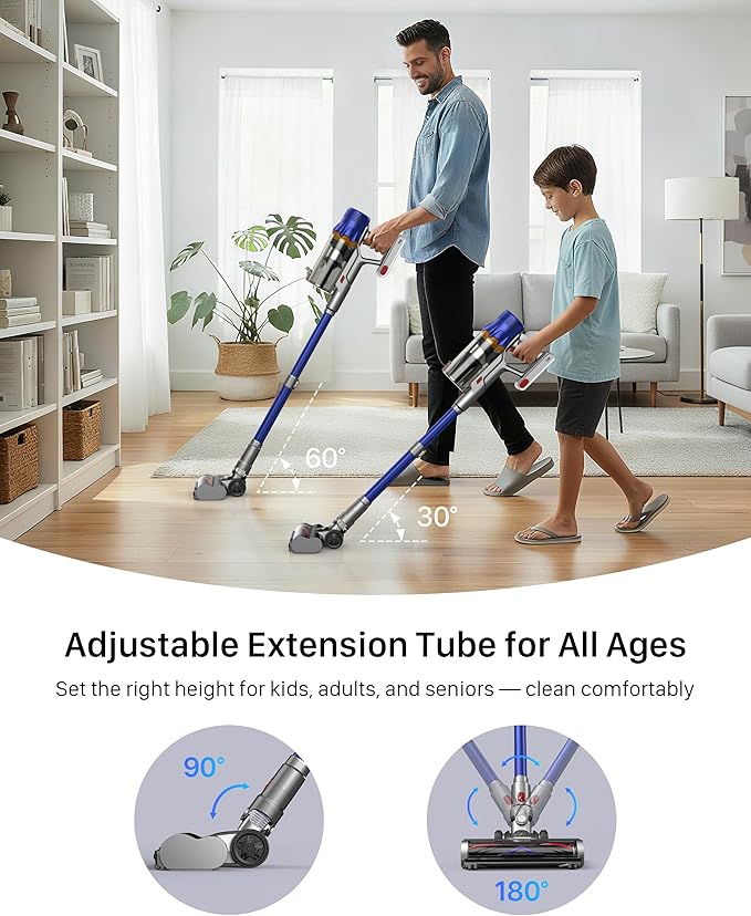 iXlion Cordless Vacuum Cleaner - Powerful Stick Vacuum with HEPA Filter, 55-Min Runtime, LED Light, Anti-Tangle Brush, Detachable Battery, Lightweight for Home, Pet Hair, Carpets & Hard Floors
