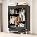 Portable Wardrobe Closet for Bedroom, Small Storage Organizer with 2 Drawers and 2 Hanging Rods, Includes Dust Cover.(Brown, 39.3 in)