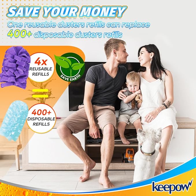 KEEPOW Reusable Duster Refill Compatible with Swiffer Hand Duster, Heavy Duty Duster Refills, 360 Degree Dusters Refills for Cleaning, Fleece Refill Ceiling Fan, 4 Pack (Handle is Not Included)