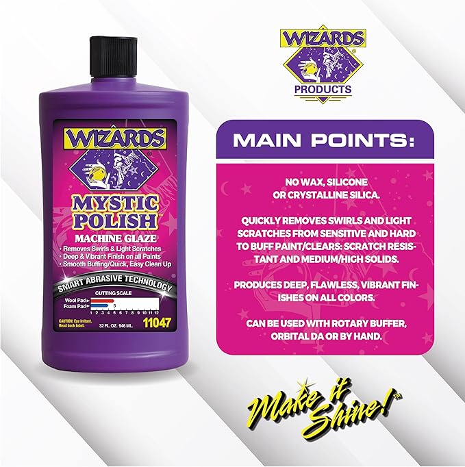 Wizards Mystic Polish Machine Glaze - Cutting Compound and Polish with Smart Abrasive Technology - Professional Car Scratch Remover - Water-Based Polishing Compound for Car Detailing Kit - 32 oz