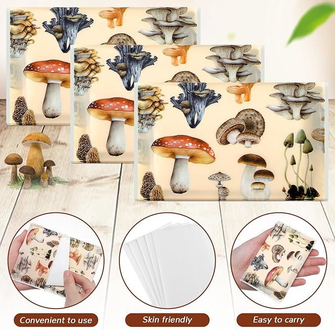Geyee 50 Packs Facial Tissue Travel Packs Disposable Pocket Tissues for Wedding Guest Travel School Purse Home Supplies, 500 Sheets 3 Ply(Mushroom)