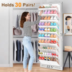 UVIAHOMI 20-30 Pairs Over the Door Shoe Organizer, Clear Pockets Hanging Shoe Storage for Closet, 10-Tier Door Shoes Rack, Handing Shoes Holder Fit All the Family's Sneakers, Boots, Heels, White
