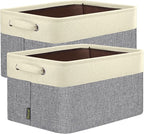 BALEINE 2 Pack Fabric Storage Bins for Shelves, Linen Storage Baskets for Organizing, Decorative Closet Bins for Clothes, Home (Grey, 15"x11"x9.5")
