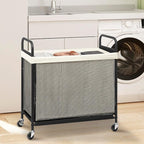 STORAGE MANIAC Rolling Laundry Hamper with Wheels 3-Section Laundry Sorter Rolling Laundrys Basket on Wheels with Removable Bag Clothes Hamper Laundrys Organizer Cart Bathroom Bedroom 120L Beige
